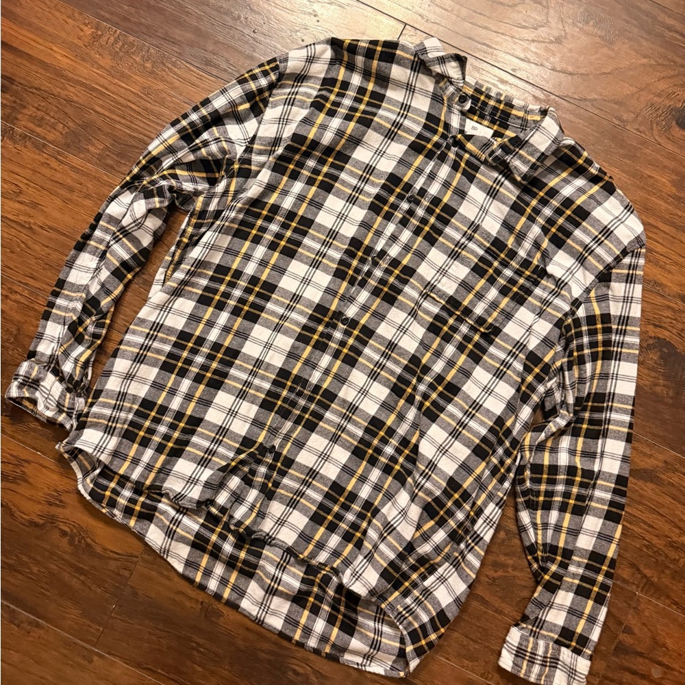 BP Men's Casual Plaid Shirt - Black, White, Yellow